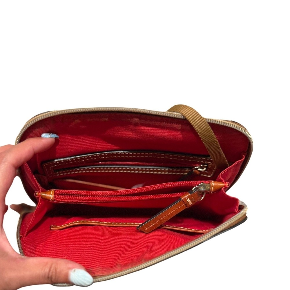 Dooney & Bourke Navy Blue Red‎ Plaid Coated Canvas Crossbody Bag Leather Trim - Picture 12 of 16